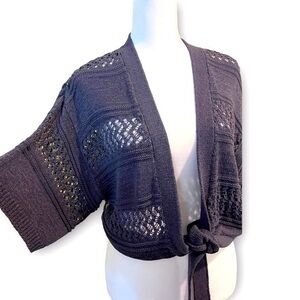 New! Crochet style! August Silk Short Sleeve Tie Crochet Weave Sweater